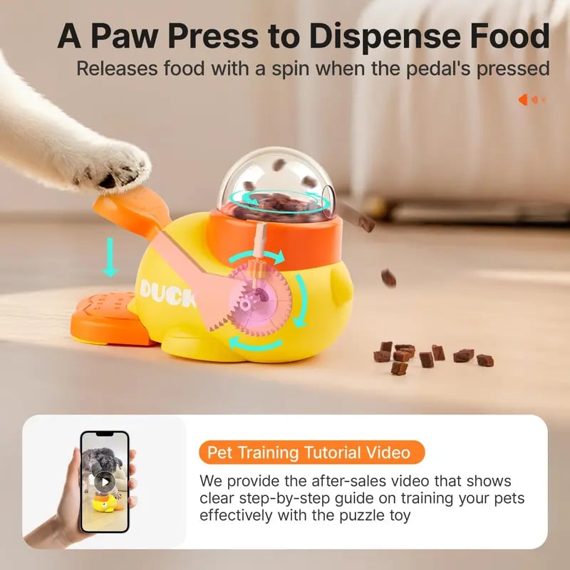 🐈 Duck Paw Press Treat Dispenser | Interactive IQ Puzzle Feeder for Cats & Small Dogs