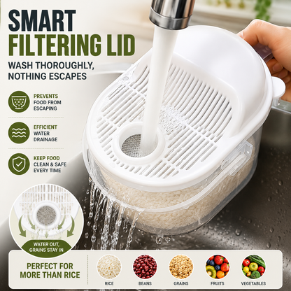 Automatic Hands-Free Rice Washing Tool Convenience Strainer with Filtering Lid Ideal for Rice Beans Fruits Vegetables Grains Kitchen Accessories Lazy Rice Cleaning Device Easy to Use Kitchen Gadget
