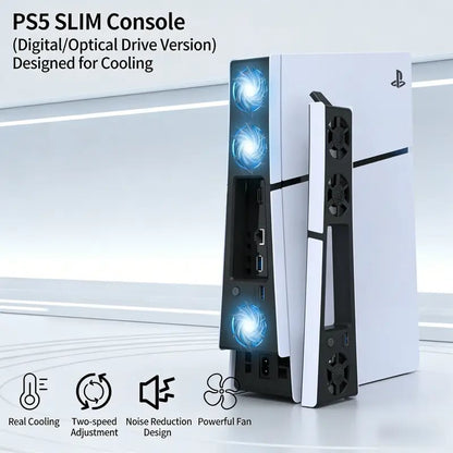 PS5 Slim Cooling Fan with LED‐Light | Plug‐Play External Cooler