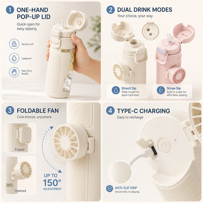 💨Spray Fan Cup – 2-in-1 Cooling Fan &amp; Double Drink Cup