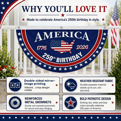 🗽USA 250th Anniversary Patriotic Fan Flag – Half-Round Porch Banner for 2026 Celebration🦅