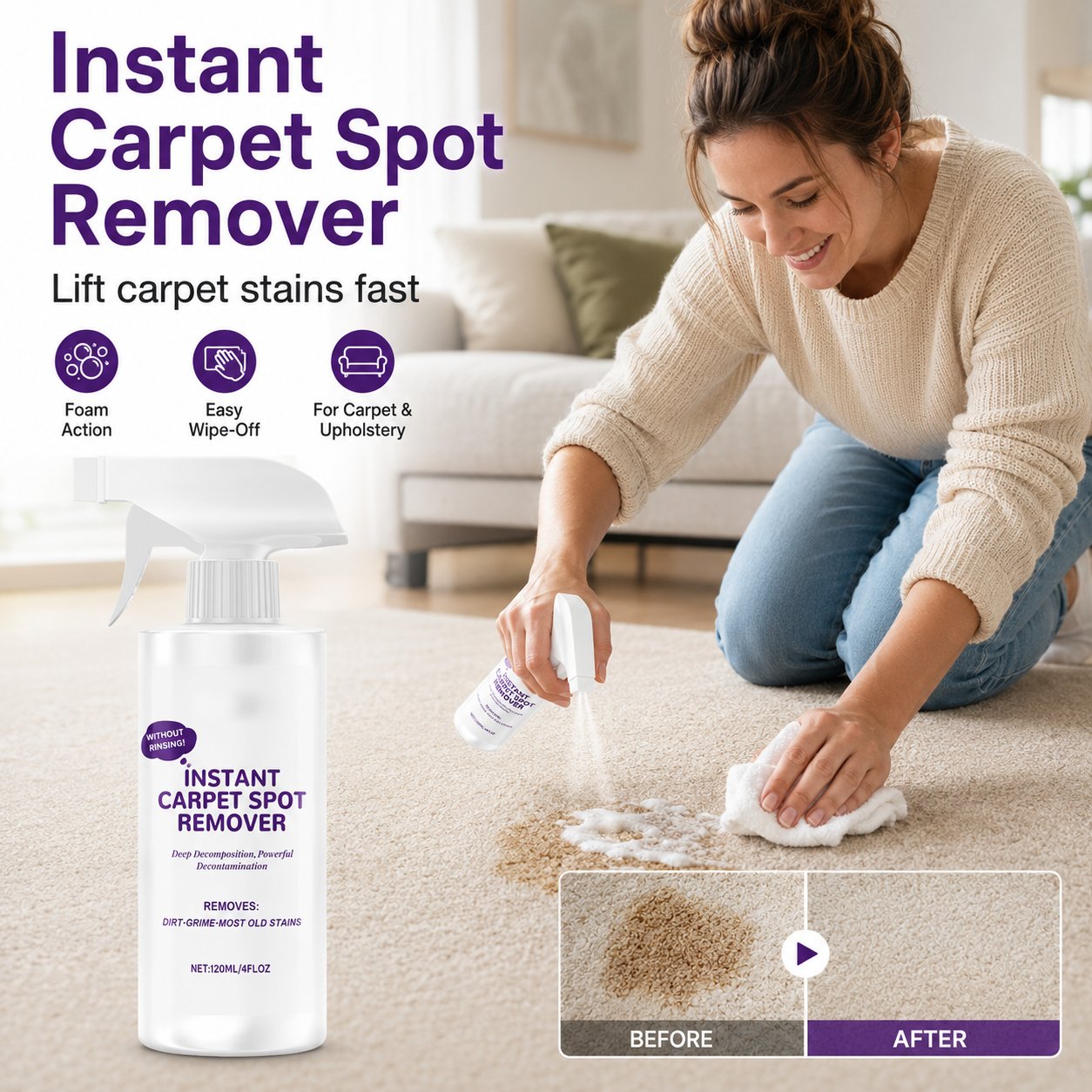Powerful Carpet Stain Remover – Remove Tough Stains & Refresh Your Carpet Fast ✨