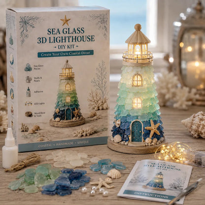 🌊 DIY Lighted Sea Glass Lighthouse Kit – Beginner-Friendly Coastal Craft with LED Lights 💕