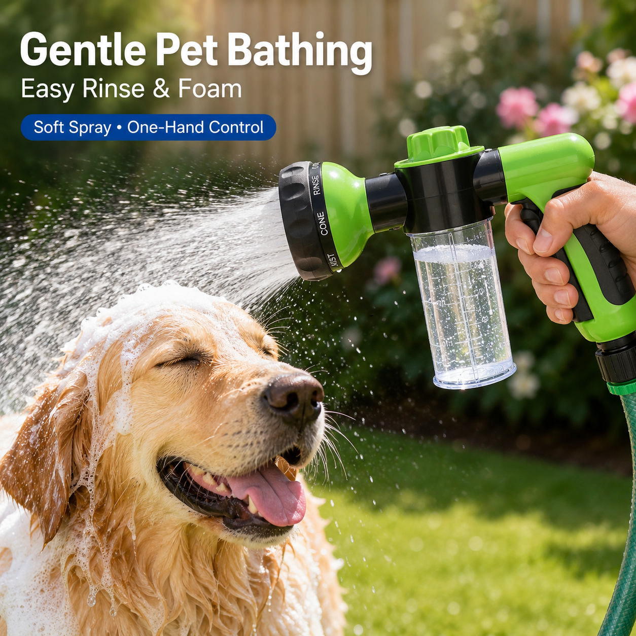 🔥 2-in-1 Foam Spray Nozzle – 8-Pattern Garden Hose Sprayer with Soap Dispenser