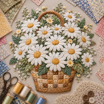 🌸Floral Basket Patchwork DIY Kit | 3D Layered Fabric Flower Art Craft for Home Decor & Gifts