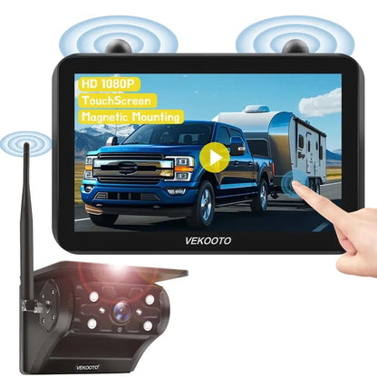 Magnetic Solar Wireless Backup Camera | 7" HD IPS Touchscreen Monitor | 7800mAh Battery | IP69 Waterproof | IR Night Vision | Wireless Auto Sync | Plug & Play