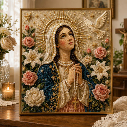 🎉🙏 Divine Pearl Bead Virgin Mary Icon – A Peaceful DIY Faith Art Gift ✨