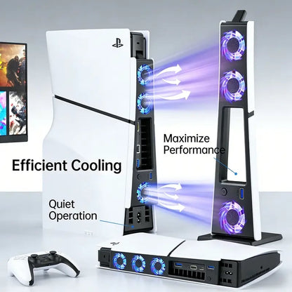 PS5 Slim Cooling Fan with LED‐Light | Plug‐Play External Cooler