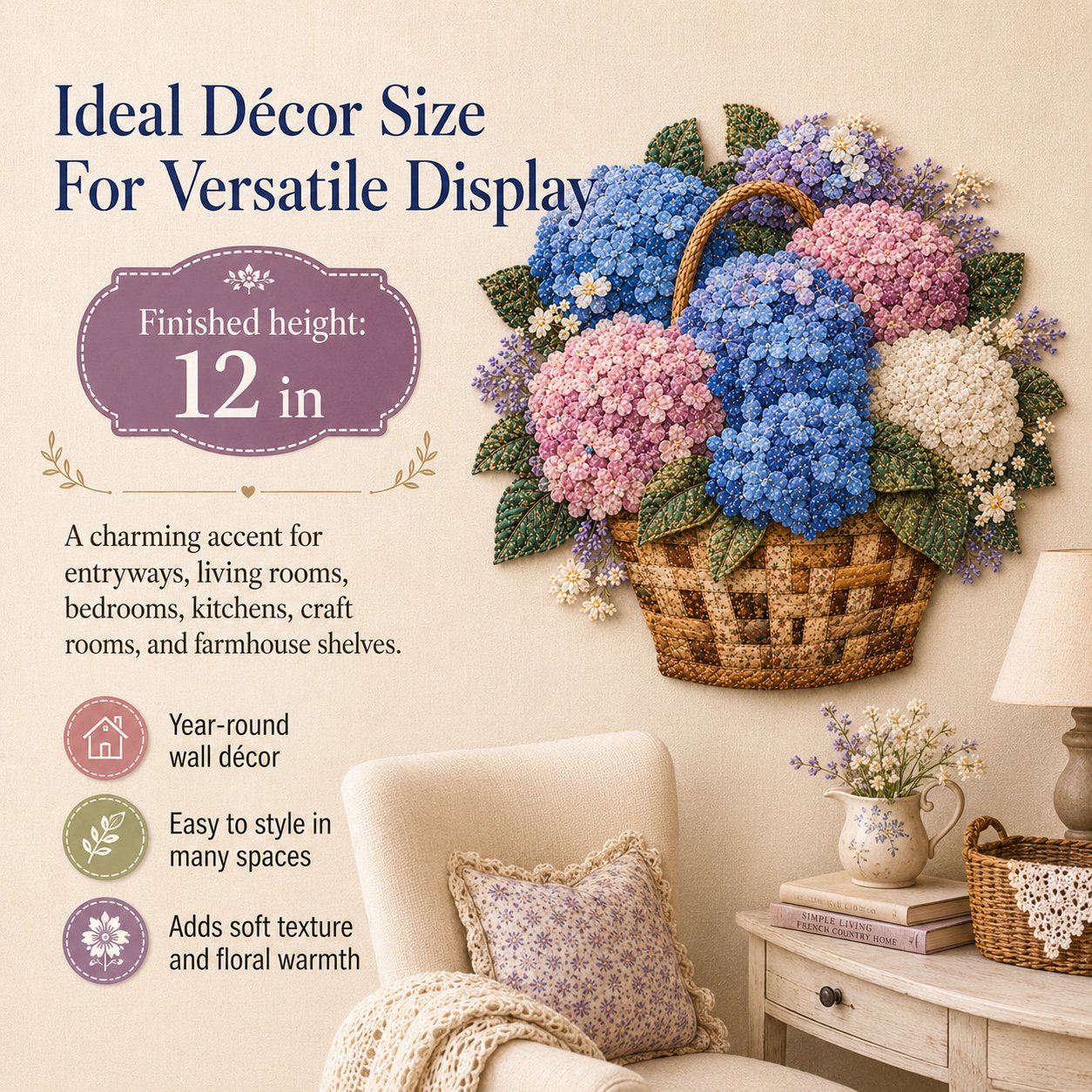 🌸Floral Basket Patchwork DIY Kit | 3D Layered Fabric Flower Art Craft for Home Decor & Gifts