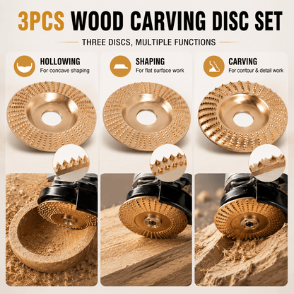 3PCS Tungsten Carbide Wood Carving & Shaping Discs for Angle Grinders