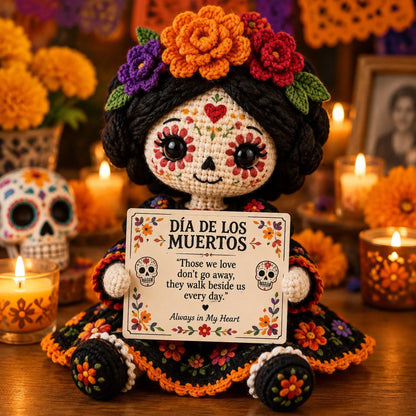 🖤Handcrafted Día de los Muertos Catrina Crochet Doll – Sugar Skull Memorial Keepsake