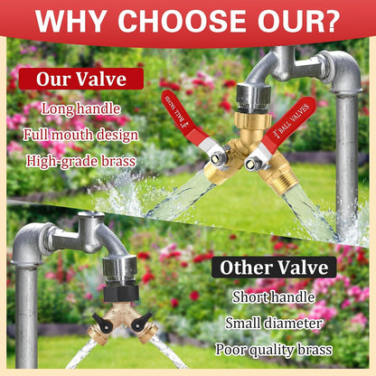 💦🚰 2-Way Brass Garden Hose Splitter | Individual Shut Off Valves