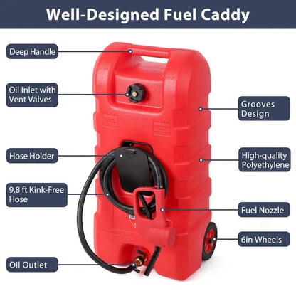 15 Gallon Portable Fuel Caddy with LE Pump & 10ft Hose
