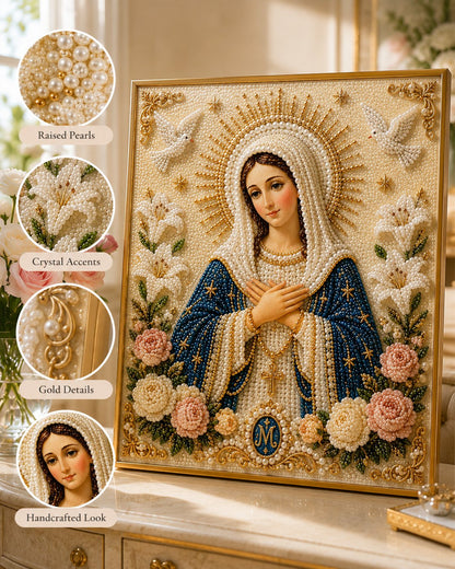 🎉🙏 Divine Pearl Bead Virgin Mary Icon – A Peaceful DIY Faith Art Gift ✨