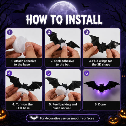 🔥Halloween Sale - 50% off 🎃3D Bat LED Wall Light Decor 🦇✨ – Easy Installation | Soft LED Glow for Living Room/Bedroom Festive Vibe