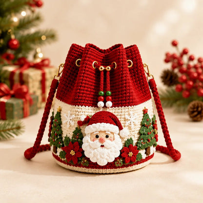 🎄Christmas Crochet Bucket Crossbody Bag 🎅 | 4 Styles Hand‑Knitted Drawstring Shoulder Purse