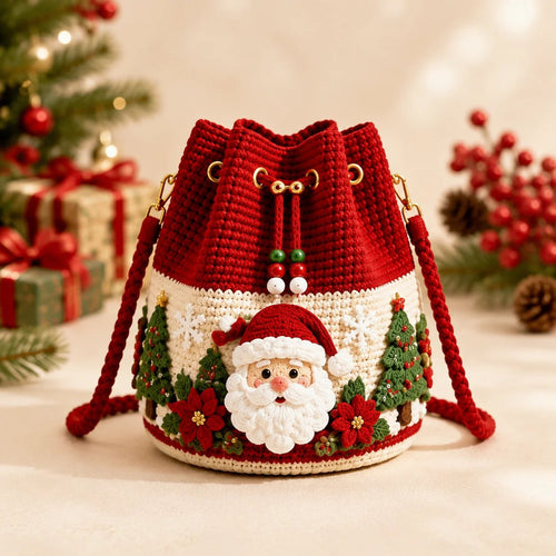 🎄Christmas Crochet Bucket Crossbody Bag 🎅 | 4 Styles Hand‑Knitted Drawstring Shoulder Purse