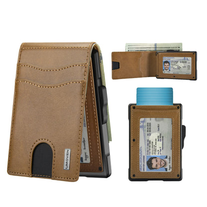 🔥Minimalist Pop-Up Wallet for Men – RFID Blocking Aluminum Card Holder , ID Window & Leather Front Pocket