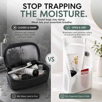 Portable Quick-Dry Mesh Toiletry Bags – Hanging Travel Organizers with Toothbrush Slots