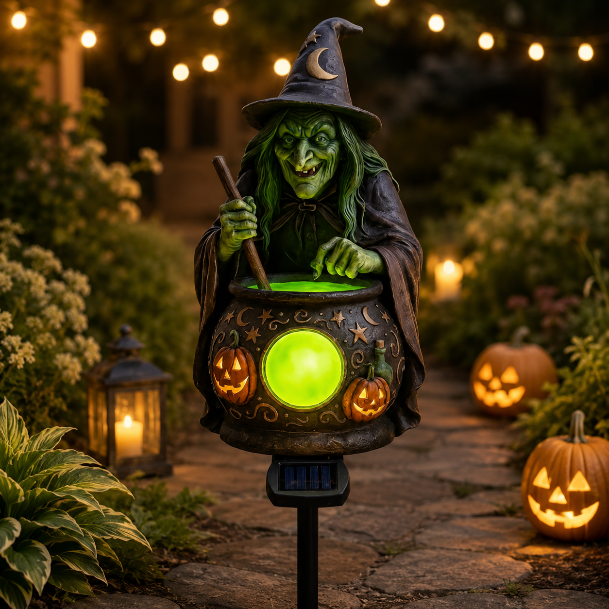 🧙 Halloween Solar Witch Cauldron Garden Stake Light – Spooky Outdoor Yard Decor