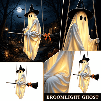 Light-Up Flying Broom Ghost Halloween Decoration