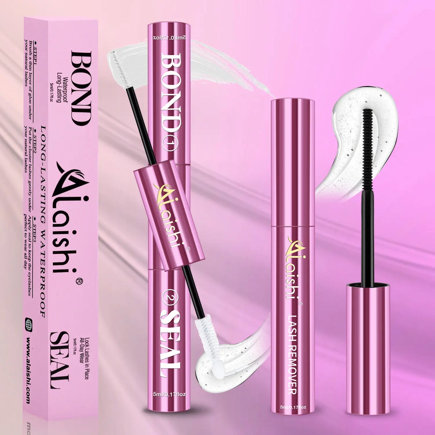 AlLAlSHI 2-in-1 Bond & Seal Cosmetic Eyelash Adhesive, Black/White Waterproof Gentle Lightweight Long-Lasting Strong Hold Glue for Individual Cluster Lashes, DIY Eyelash Extensions Beauty Product for Self-Application