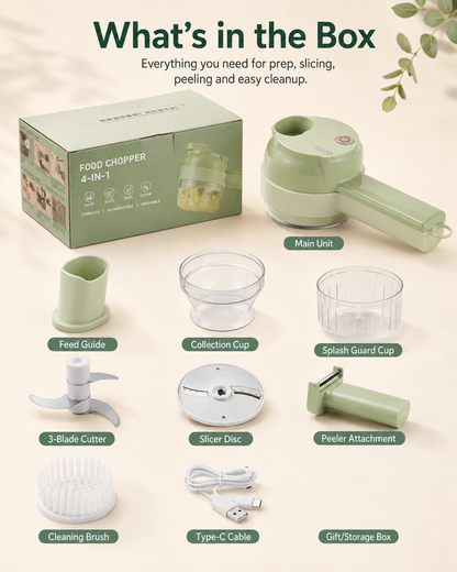 ✨ Cordless 4-in-1 Food Chopper | Chop, Slice, Peel & Clean