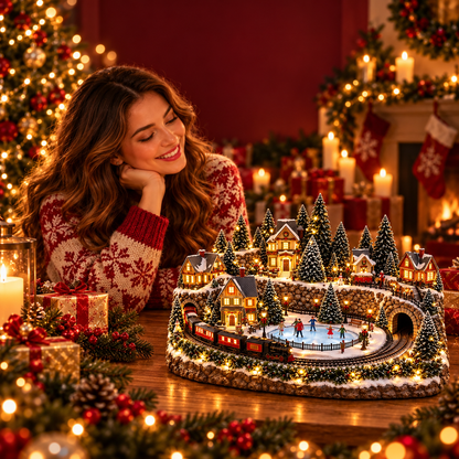 🔥 LAST DAY 50% OFF🔥Animated Holiday Train & Ice Rink Scene✨