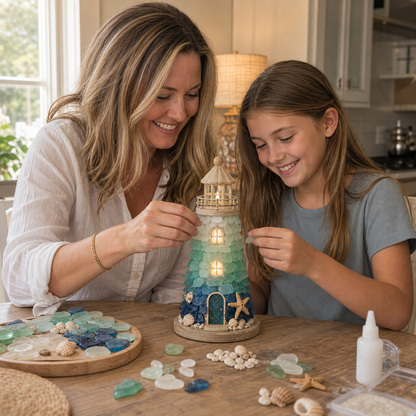 🌊🧜‍♀️✨ DIY Sea Glass Lighthouse Kit 🎨🗼– Light-Up Coastal Craft & Handmade Home Decor 🏠💡🏖️