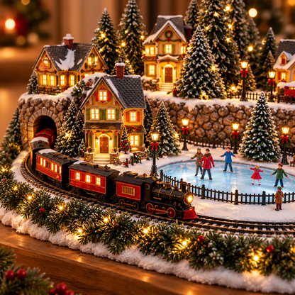 🔥 LAST DAY 50% OFF🔥Animated Holiday Train & Ice Rink Scene✨