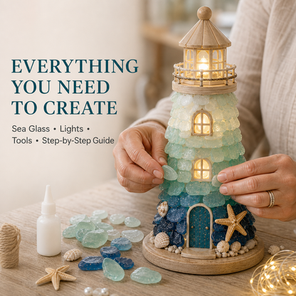 🌊🧜‍♀️✨ DIY Sea Glass Lighthouse Kit 🎨🗼– Light-Up Coastal Craft & Handmade Home Decor 🏠💡🏖️