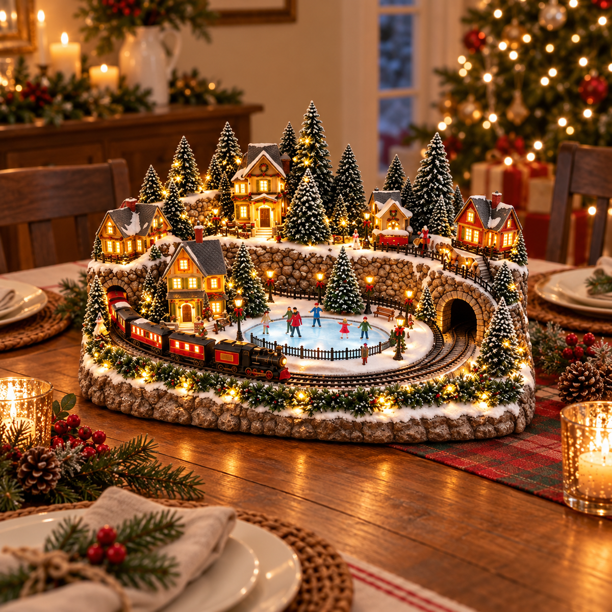 🔥 LAST DAY 50% OFF🔥Animated Holiday Train & Ice Rink Scene✨