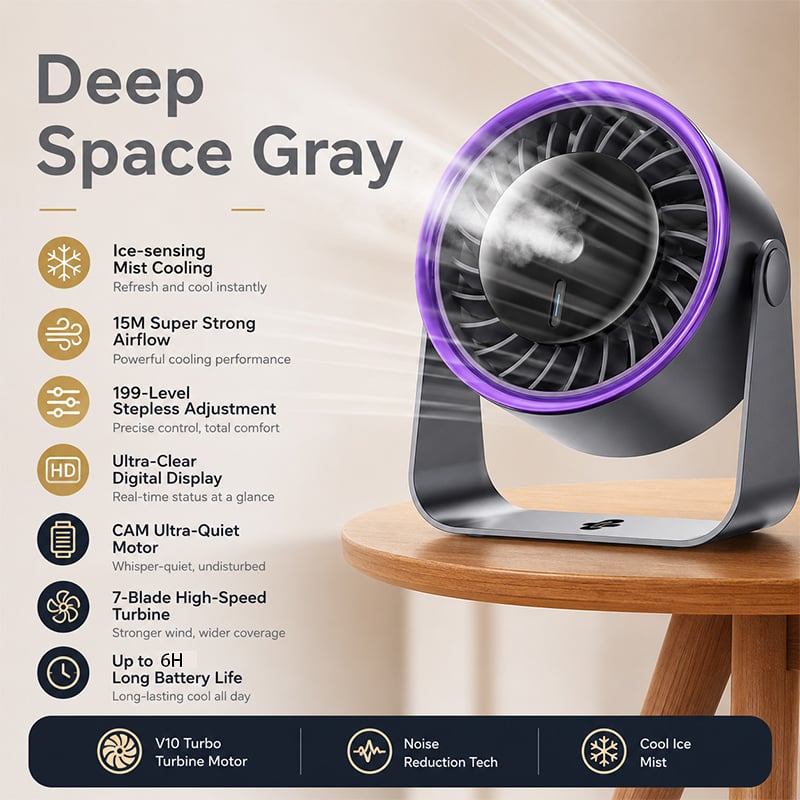 🏆80K+ SOLD🥇2026 SUMMER 49% OFF🔥Rechargeable Ice Misting Silent Cooling Fan