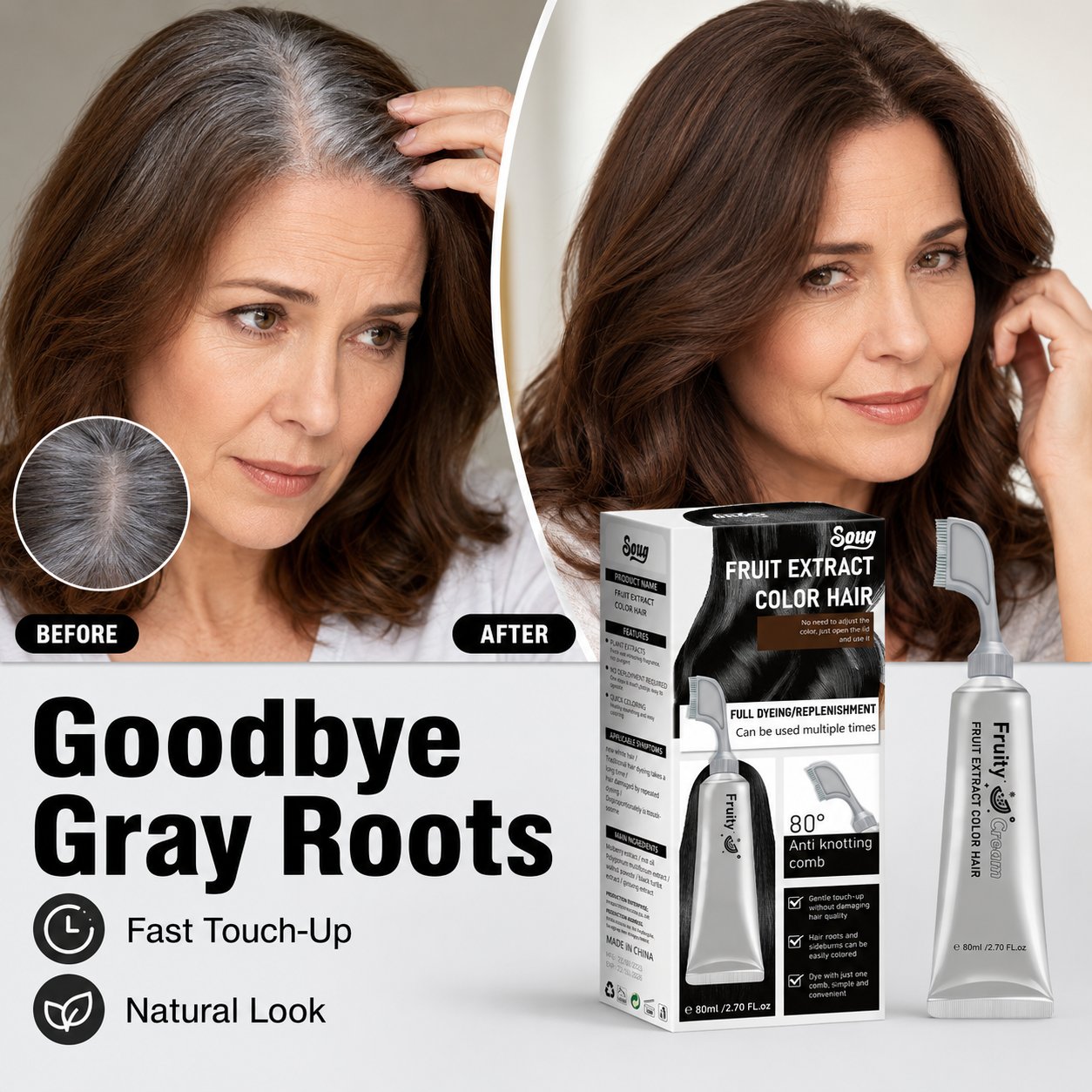 Comb‐In Hair Dye Cream for Gray Coverage – Natural Black & Dark Brown