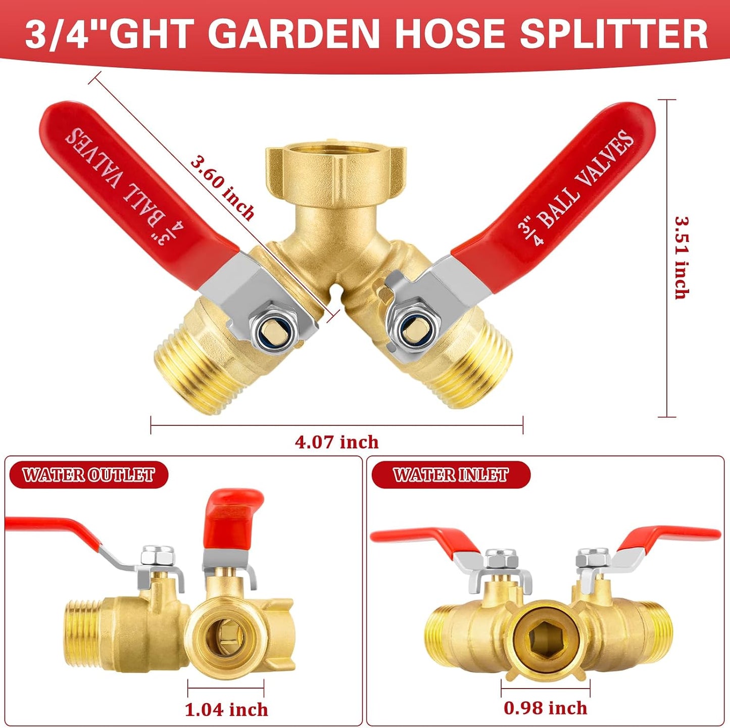 💦🚰 2-Way Brass Garden Hose Splitter | Individual Shut Off Valves