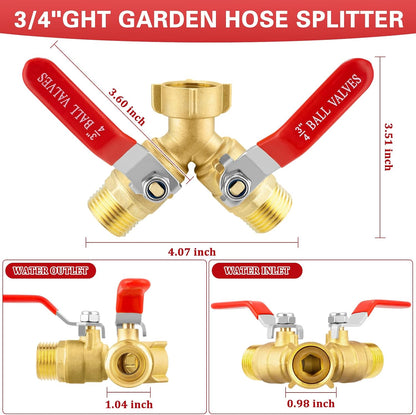 💦🚰 2-Way Brass Garden Hose Splitter | Individual Shut Off Valves