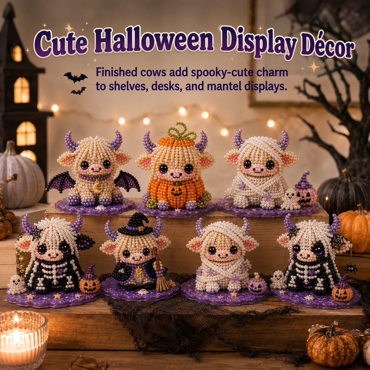 ⏳ Last Day 49% OFF – 🎃 Beginner-Friendly Halloween Highland Cow 3D Pearl Bead DIY Kit | Complete Kit with All Tools & Step-by-Step Guide Included 💕