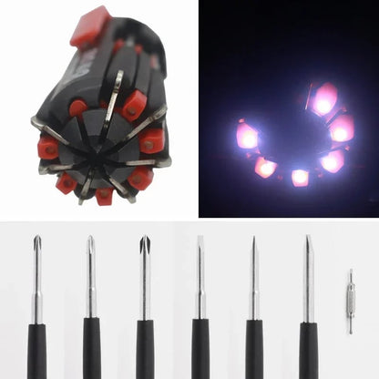 🎉📢📢40% OFF !! ⏰ 8-in-1 Folding Screwdriver – Built-In LED Work Light & Flashlight