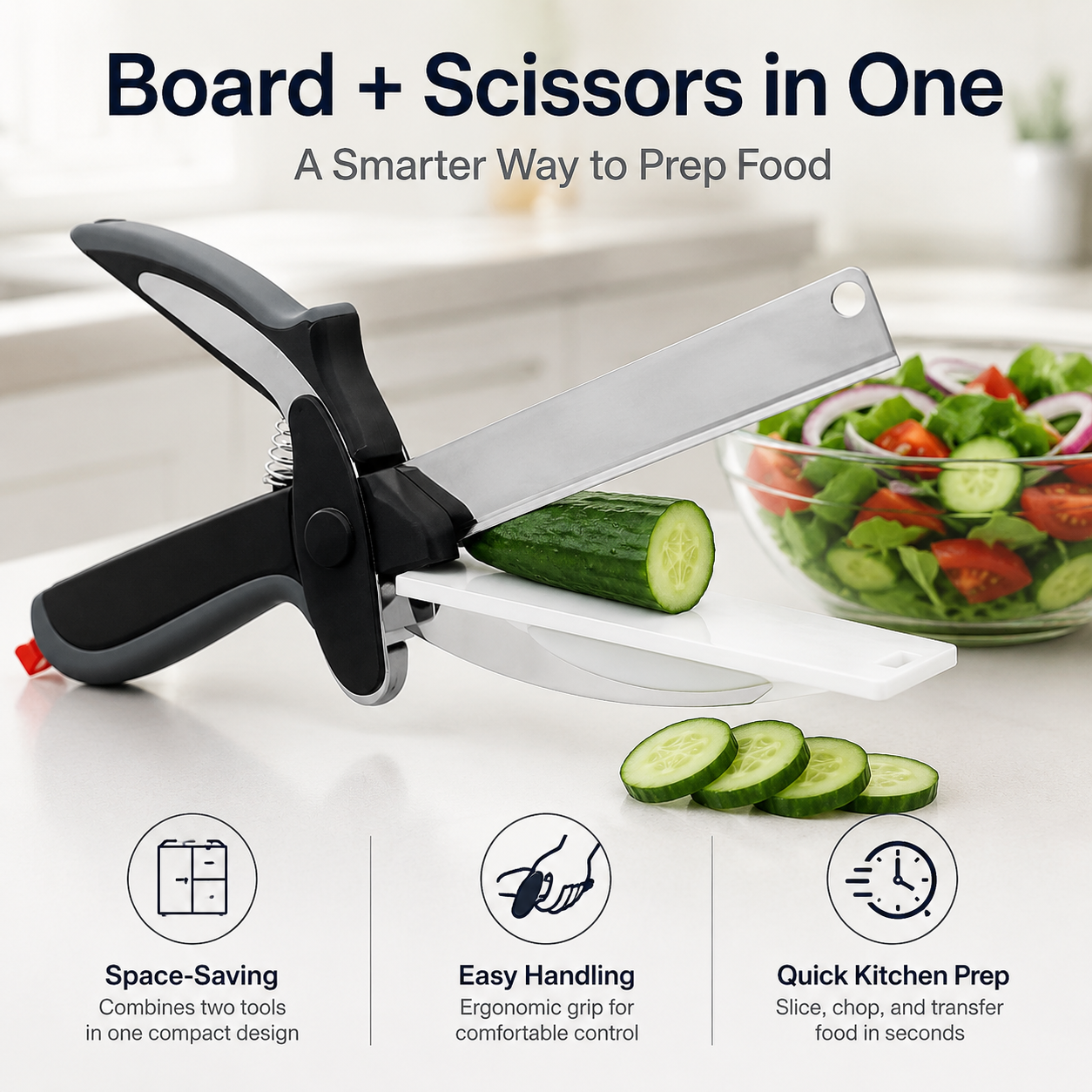 2-in-1 Kitchen Scissors with Cutting Board – Stainless Steel Food Cutter