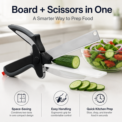 2-in-1 Kitchen Scissors with Cutting Board – Stainless Steel Food Cutter