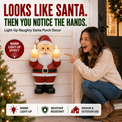 🎅 Mischievous Light-Up Middle Finger Santa Christmas Decor