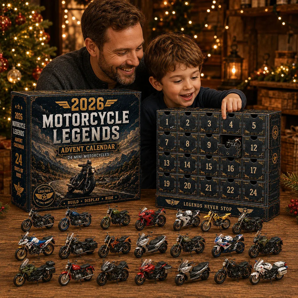 🔥🎁2026 Motorcycle Legends Advent Calendar – 24 Days, 24 Mini Motorcycles, 24 Legendary Rides