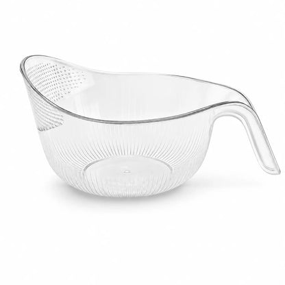 Aesthetic Multifunctional Rice Strainer with Handle - Sturdy BPA-Free Transparent Plastic Kitchen Utensil, Colander for Draining Vegetables, Fruits, Coffee Dispenser Set