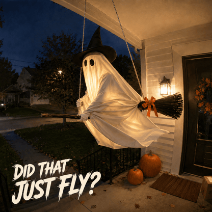 Light-Up Flying Broom Ghost Halloween Decoration