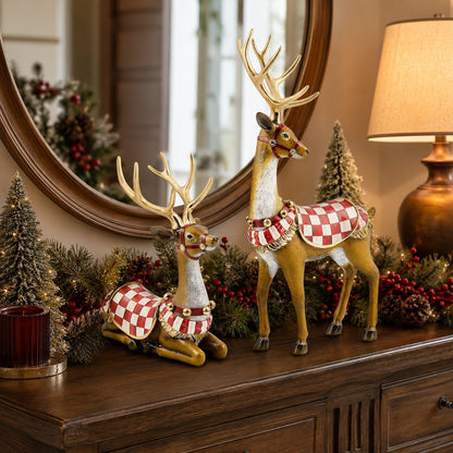 🎄Christmas in August Favorite: Handcrafted Set of 2 Classic Saddle Deer 🎁