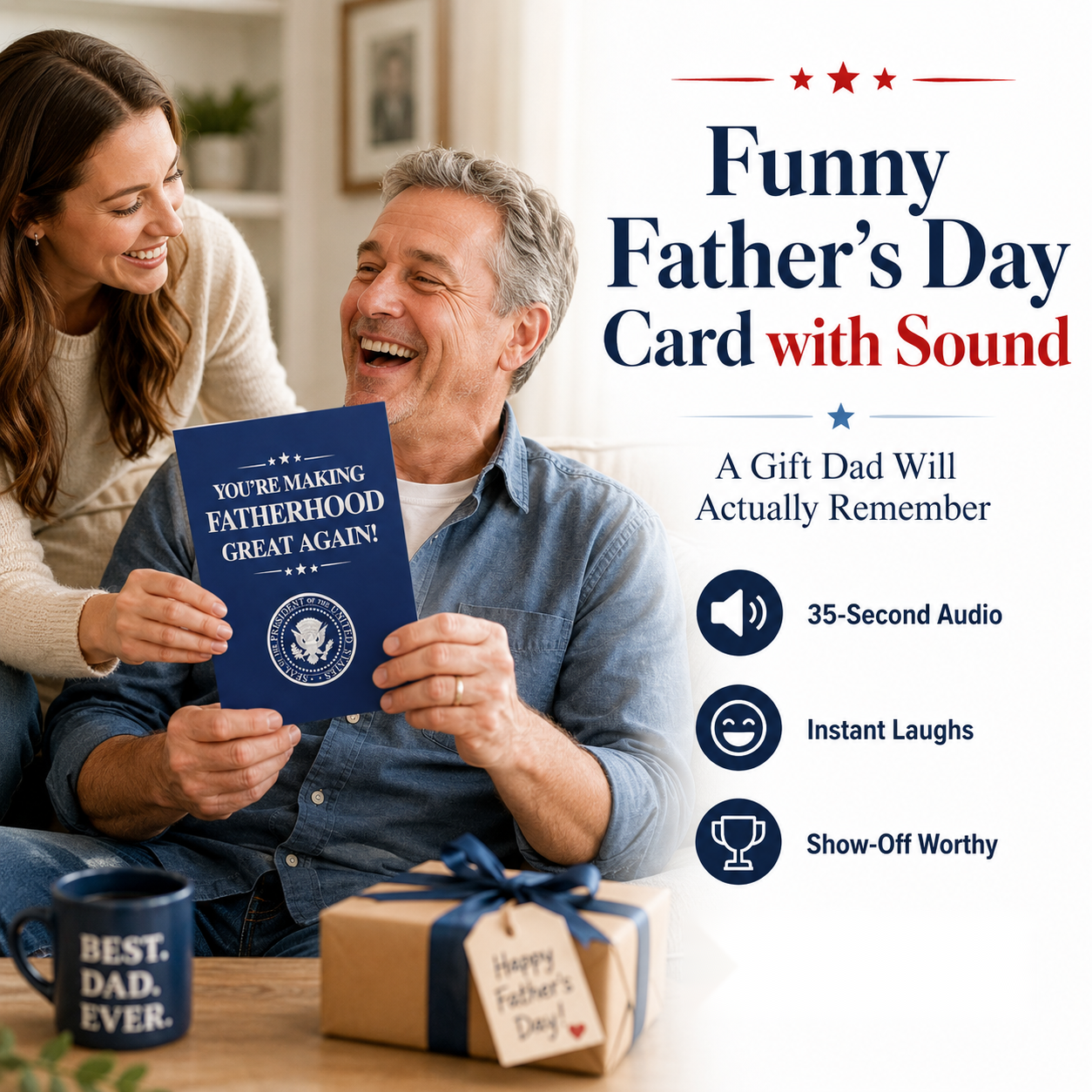 🎉Funny Fathers Day Card with Sound– The Gift Dad Won't Stop Playing! 📣😉