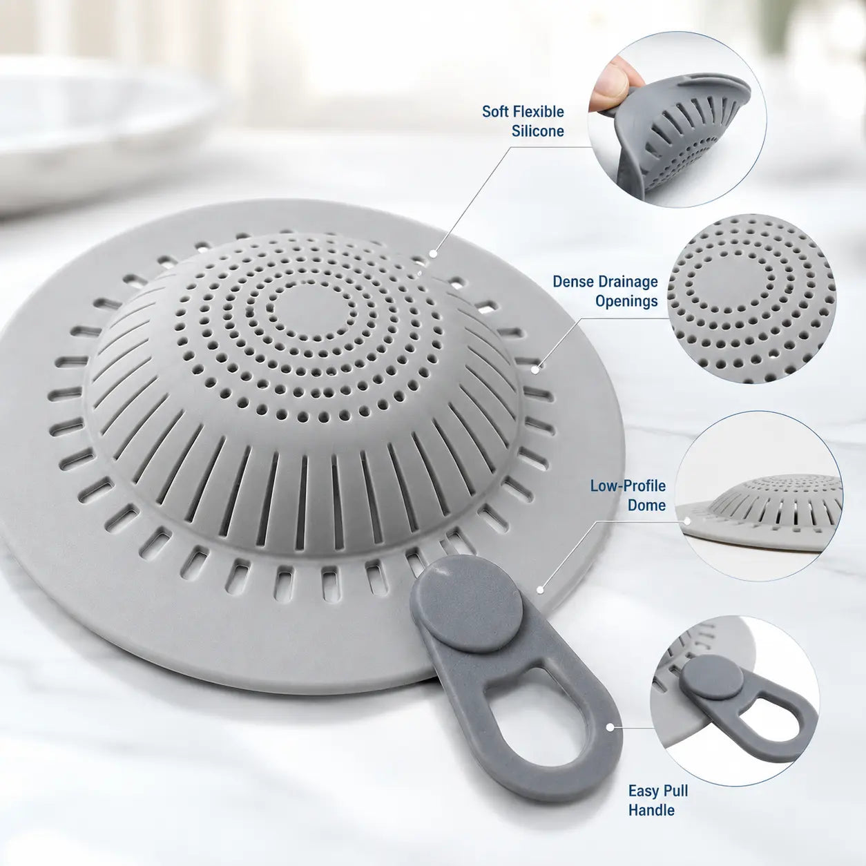 Silicone Hair Catcher Drain Cover – Flexible Shower & Sink Strainer