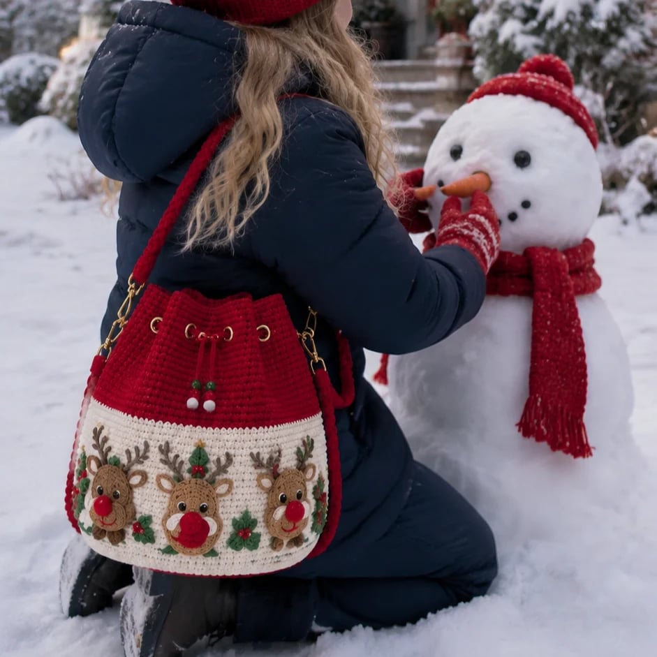 🎄Christmas Crochet Bucket Crossbody Bag 🎅 | 4 Styles Hand‑Knitted Drawstring Shoulder Purse