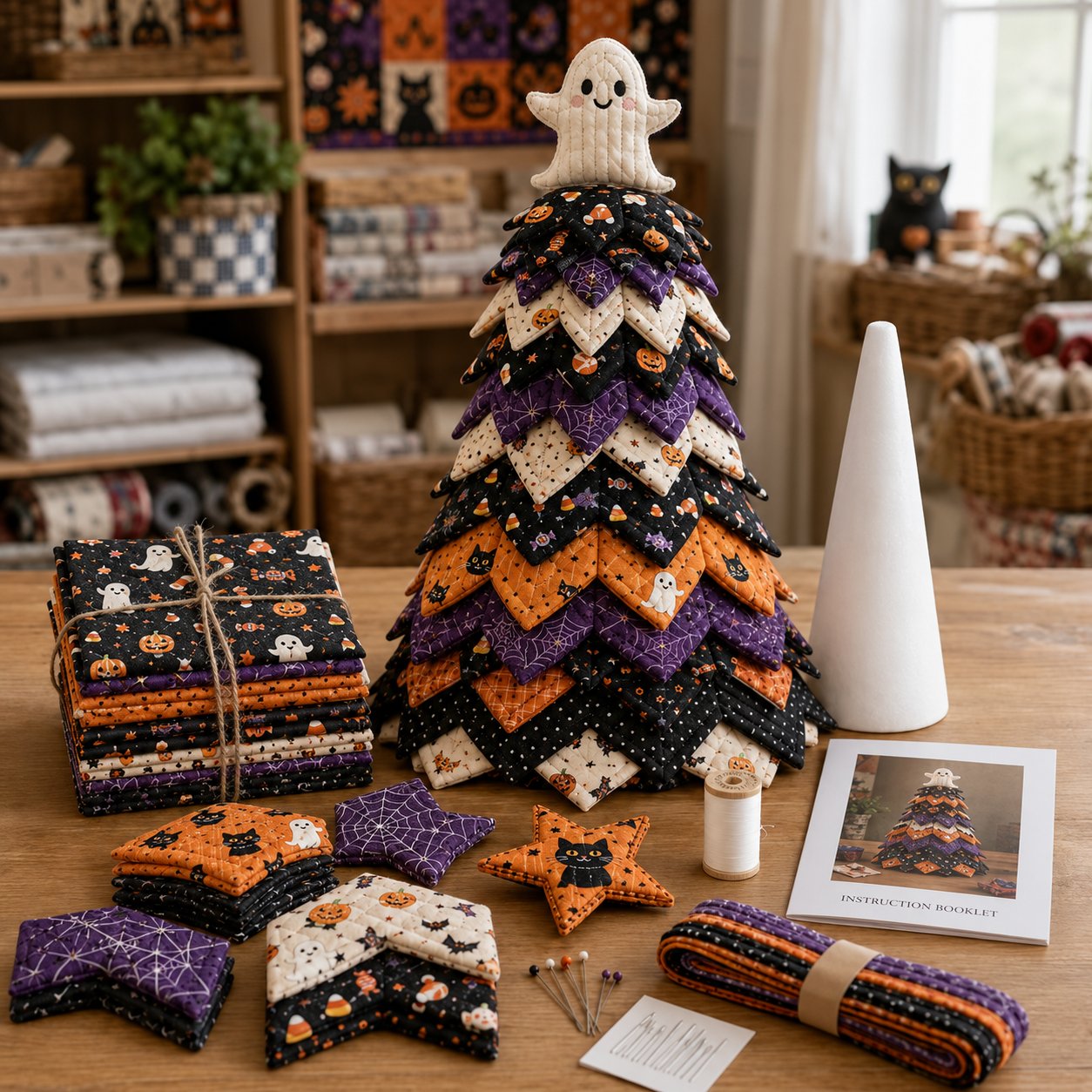 💥 LAST DAY 49% OFF - Americana Christmas Tree Quilt Kit – Easy Layered Fabric Holiday Décor for Quilting Lovers