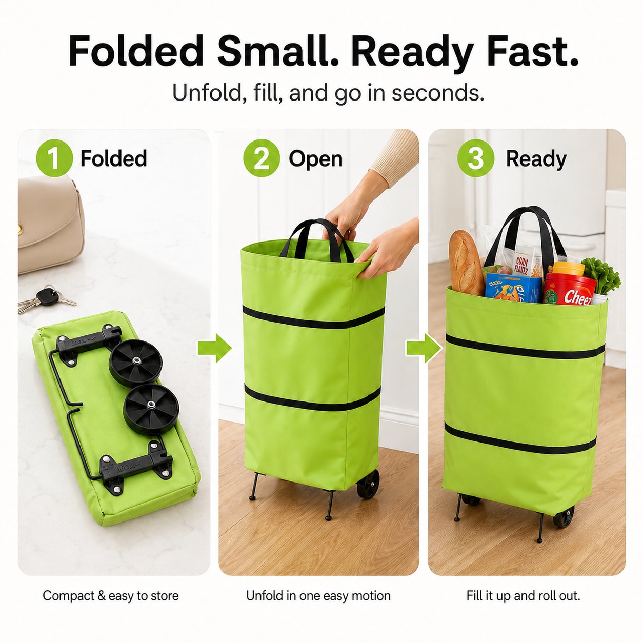 🛒 Large-capacity folding push-pull shopping bag - The perfect choice for large-scale shopping trips